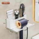 Non-drill wall-mounted hair dryer holder, for storing and placing a hair dryer in the bathroom, and multifunctional storage holder.