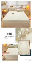 Soft Cotton Fitted Bed Sheet with Elastic Band Solid Color Mattress Cover for Single Double King Queen Bed 140/150/160/180/200.