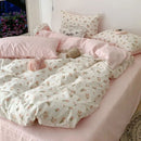 Pink Floral Bedding Set Soft Ins Single Double Queen Size Duvet Cover Flat Sheet Pillowcase Girls Home Totel Bed Linens.