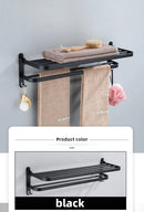 Matte Black 50CM Folding Holder With Hook Towel Holder Wall Mount AluminumTowel Rack.