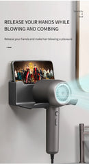 Non-drill wall-mounted hair dryer holder, for storing and placing a hair dryer in the bathroom, and multifunctional storage holder.