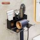Non-drill wall-mounted hair dryer holder, for storing and placing a hair dryer in the bathroom, and multifunctional storage holder.