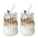 2/4/6PCS INS Glass Cup Heat-resistant Tumbler Drinkware Transparent Tea Juice Milk Coffee Mug Home Water Glasses Stripe Beer Mug.