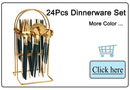 24-Piece Cutlery Set with Black Handles and Gold Details, Stainless Steel Knife, Fork, and Spoon, Table Cutlery, Kitchen Set, Dinnerware.