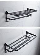 Matte Black 50CM Folding Holder With Hook Towel Holder Wall Mount AluminumTowel Rack.