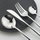 24-Piece Cutlery Set with Black Handles and Gold Details, Stainless Steel Knife, Fork, and Spoon, Table Cutlery, Kitchen Set, Dinnerware.