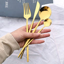 24-Piece Cutlery Set with Black Handles and Gold Details, Stainless Steel Knife, Fork, and Spoon, Table Cutlery, Kitchen Set, Dinnerware.