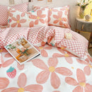 Pink Floral Bedding Set Soft Ins Single Double Queen Size Duvet Cover Flat Sheet Pillowcase Girls Home Totel Bed Linens.
