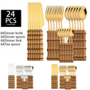 24Pcs Bamboo Tableware Sets Stainless Steel Bamboo Cutlery Set Purely Natural Handle Flatware Set Dinnerware Steak Knife Cutlery.