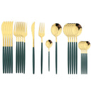 24-Piece Cutlery Set with Black Handles and Gold Details, Stainless Steel Knife, Fork, and Spoon, Table Cutlery, Kitchen Set, Dinnerware.