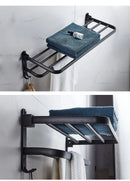 Matte Black 50CM Folding Holder With Hook Towel Holder Wall Mount AluminumTowel Rack.