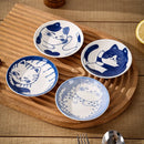 Japanese Style Ceramic Dessert Sauce Dish Tableware Creative Cute Cartoon Lucky Cat Pattern Water Drop Shape Fruit Sushi Plates.