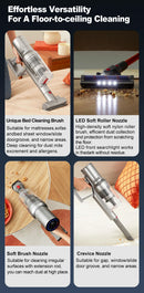 ABIR VC205 Cordless Portable Vacuum Cleaner, 27,000PA, Touch Screen, Smart Dust Sensor, Automatic Speed Control for Cleaning Beds and Carpets at Home, Intelligent Detection. Visible Performance.