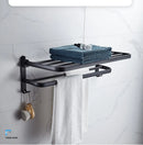 Matte Black 50CM Folding Holder With Hook Towel Holder Wall Mount AluminumTowel Rack.