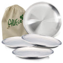 20cm Round Metal Dish Camping Stainless Steel 304 Serving Dinner Plates 4 Pack with alleco cotton bag for BBQ, Snack, Salad.