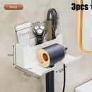 Non-drill wall-mounted hair dryer holder, for storing and placing a hair dryer in the bathroom, and multifunctional storage holder.