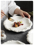 Simple Solid Color Tableware Porcelain Pasta Steak Plate Dinner Plate Creative Kitchen Irregular Serving Tray Cooking Dishes.