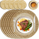 Round Braided Placemats Set of 6 Washable PP/PET Heat Resistant 34cm Table Place Mat for Kitchen Xmas Dining Table Party Decor.