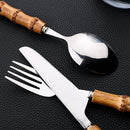 24Pcs Bamboo Tableware Sets Stainless Steel Bamboo Cutlery Set Purely Natural Handle Flatware Set Dinnerware Steak Knife Cutlery.