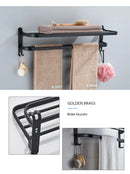 Matte Black 50CM Folding Holder With Hook Towel Holder Wall Mount AluminumTowel Rack.