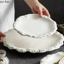 Simple Solid Color Tableware Porcelain Pasta Steak Plate Dinner Plate Creative Kitchen Irregular Serving Tray Cooking Dishes.
