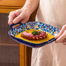 Prato de salada estilo Boêmio de 9 polegadas com prato de cerâmica para massa com alças duplas, pode ser usado no forno e micro-ondas.