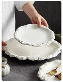 Simple Solid Color Tableware Porcelain Pasta Steak Plate Dinner Plate Creative Kitchen Irregular Serving Tray Cooking Dishes.