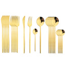 24-Piece Cutlery Set with Black Handles and Gold Details, Stainless Steel Knife, Fork, and Spoon, Table Cutlery, Kitchen Set, Dinnerware.