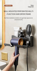 Non-drill wall-mounted hair dryer holder, for storing and placing a hair dryer in the bathroom, and multifunctional storage holder.