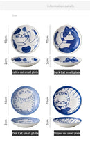 Japanese Style Ceramic Dessert Sauce Dish Tableware Creative Cute Cartoon Lucky Cat Pattern Water Drop Shape Fruit Sushi Plates.