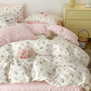 Pink Floral Bedding Set Soft Ins Single Double Queen Size Duvet Cover Flat Sheet Pillowcase Girls Home Totel Bed Linens.