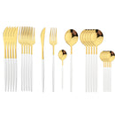 24-Piece Cutlery Set with Black Handles and Gold Details, Stainless Steel Knife, Fork, and Spoon, Table Cutlery, Kitchen Set, Dinnerware.