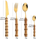 24Pcs Bamboo Tableware Sets Stainless Steel Bamboo Cutlery Set Purely Natural Handle Flatware Set Dinnerware Steak Knife Cutlery.