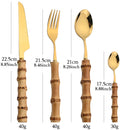 24Pcs Bamboo Tableware Sets Stainless Steel Bamboo Cutlery Set Purely Natural Handle Flatware Set Dinnerware Steak Knife Cutlery.