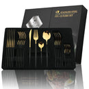 24-Piece Cutlery Set with Black Handles and Gold Details, Stainless Steel Knife, Fork, and Spoon, Table Cutlery, Kitchen Set, Dinnerware.