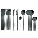 24-Piece Cutlery Set with Black Handles and Gold Details, Stainless Steel Knife, Fork, and Spoon, Table Cutlery, Kitchen Set, Dinnerware.