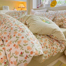 Pink Floral Bedding Set Soft Ins Single Double Queen Size Duvet Cover Flat Sheet Pillowcase Girls Home Totel Bed Linens.