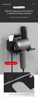 Non-drill wall-mounted hair dryer holder, for storing and placing a hair dryer in the bathroom, and multifunctional storage holder.