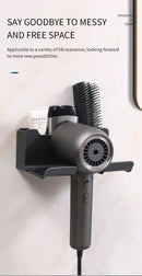 Non-drill wall-mounted hair dryer holder, for storing and placing a hair dryer in the bathroom, and multifunctional storage holder.