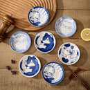 Japanese Style Ceramic Dessert Sauce Dish Tableware Creative Cute Cartoon Lucky Cat Pattern Water Drop Shape Fruit Sushi Plates.