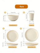 4/16/24pcs Plastic Dinnerware Set,  Reusable Cup, Plate And Bowl Set, Suitable For Camper, Camping, Picnic, Dormitory, Beige.
