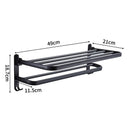 Matte Black 50CM Folding Holder With Hook Towel Holder Wall Mount AluminumTowel Rack.