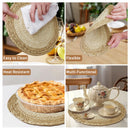 Round Braided Placemats Set of 6 Washable PP/PET Heat Resistant 34cm Table Place Mat for Kitchen Xmas Dining Table Party Decor.