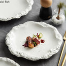 Simple Solid Color Tableware Porcelain Pasta Steak Plate Dinner Plate Creative Kitchen Irregular Serving Tray Cooking Dishes.