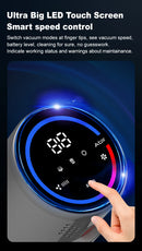 ABIR VC205 Cordless Portable Vacuum Cleaner, 27,000PA, Touch Screen, Smart Dust Sensor, Automatic Speed Control for Cleaning Beds and Carpets at Home, Intelligent Detection. Visible Performance.