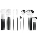 24-Piece Cutlery Set with Black Handles and Gold Details, Stainless Steel Knife, Fork, and Spoon, Table Cutlery, Kitchen Set, Dinnerware.